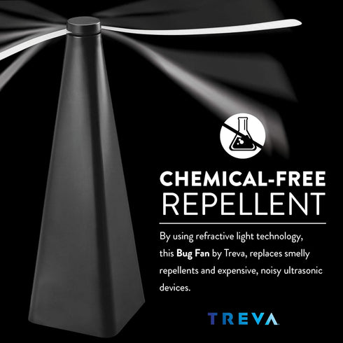 Treva Chemical Free Bug Fan, Fly Deterrent with Holographic Blades to Clear Bugs, Mosquitoes, and Flies, Battery Powered Fly Fan, Black (2 Pack)...