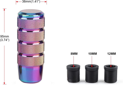 Shift Knob, 3.78" Aluminum Weighted Car Gear Shift Manual knobs with 3 Threaded Adapters M8 M10 M12 Fit Universal Manual Transmission Vehicle (Neo...
