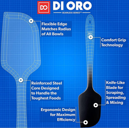 DI ORO Silicone Spatula Set - Rubber Kitchen Spatulas for Baking, Cooking, & Mixing - 600°F Heat-Resistant & BPA Free Silicone Scraper Spatulas fo...