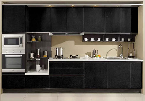 Glossy Black Contact Paper Shiny Peel and Stick Wallpaper Glitter Countertop Contact Paper Self-adhesive Removable Wallpaper Vinyl Decorative Kitc...