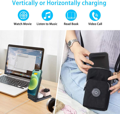 Wireless Charger, 3 in 1 Qi-Certified Folding Fast Wireless Charging Station for iPhone 14/13/12/11/X/XR/Xs Max, Apple Watch Series and Airpods, C...
