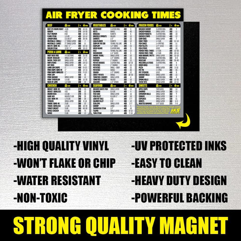 Air Fryer Cooking Times Chart Magnet - Extra Large Easy to Read Airfryer Magnetic Cheat Sheet - Healthy Airfryers Cookbook Accessory Liners Food K...
