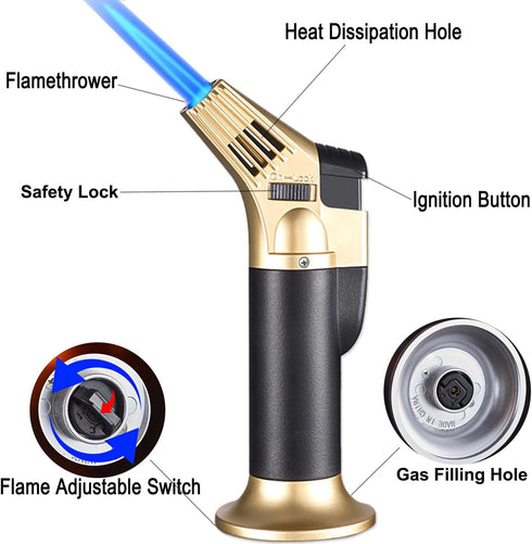 Butane Torch Lighter,Refillable Kitchen Culinary Cooking Blow Torch with Safety Lock Adjustable Flame for Desserts Creme Brulee BBQ Baking—Butane ...