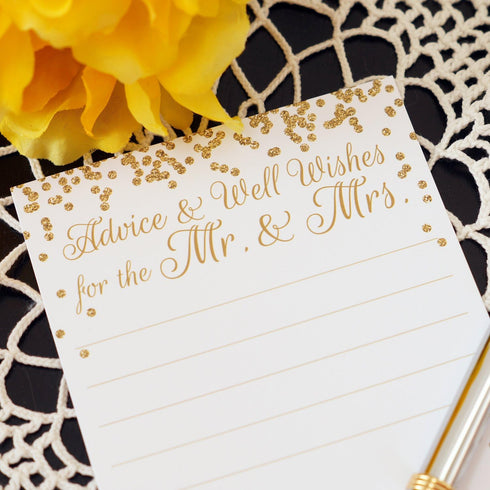 Advice and Well Wishes for the Mr. And Mrs. - Wedding Advice Cards - Faux Confetti Gold Glitter - 4.25x5.5 Vertical Card - Pack of 40...