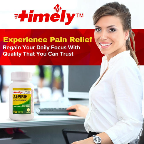 Timely - Low Dose Aspirin 81mg - 500 Tablets - Compared to the active ingredient in Bayer Low Dose - Enteric Coated Low Strength - Pain Reliever f...