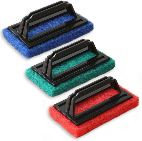 3 Pack Hand-Held Pool Scrub Brush Swimming Pool Brush Scrubbing Scouring Sponge Pad for Cleaning Pool Walls, Tiles, Floors & Steps - Surface Clean...