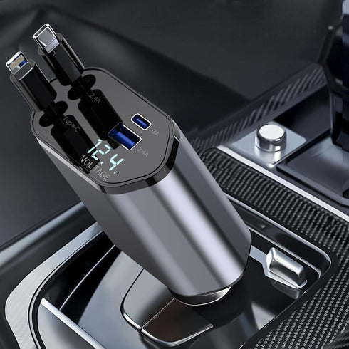 Retractable Car Charger, 4 in 1 Fast Car Phone Charger 100W with Cord 2.6ft, Retractable Cable and 2 USB Ports Car Charger Adapter for iPhone 15 1...