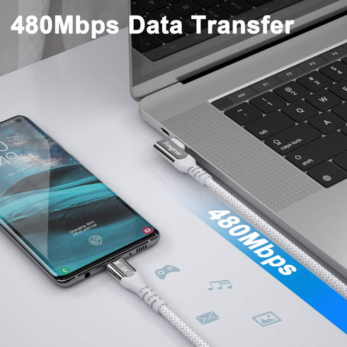 Fasgear USB C to USB C Cable Right Angle 90 Degree 6ft 100W Fast Charge 5A PD Type C Cable Compatible with MacBook Pro Air iPad Pro 2020 Galaxy S2...