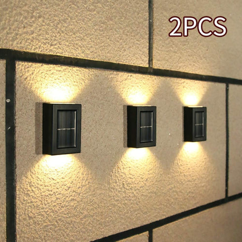 CALIDAKA 2 Pack LED Solar Wall Light, Up and down Outdoor Security Wall Lamps, IP65 Waterproof Solar Outdoor Lights, Solar Fence Lights LED Solar ...