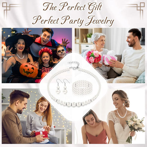 Hicarer 3 Pack Pearl Jewelry Set 1920s Pearl Necklace Bracelet Earrings Simulated Faux Pearl Jewelry Set for Wedding Costume Jewelry for Women...