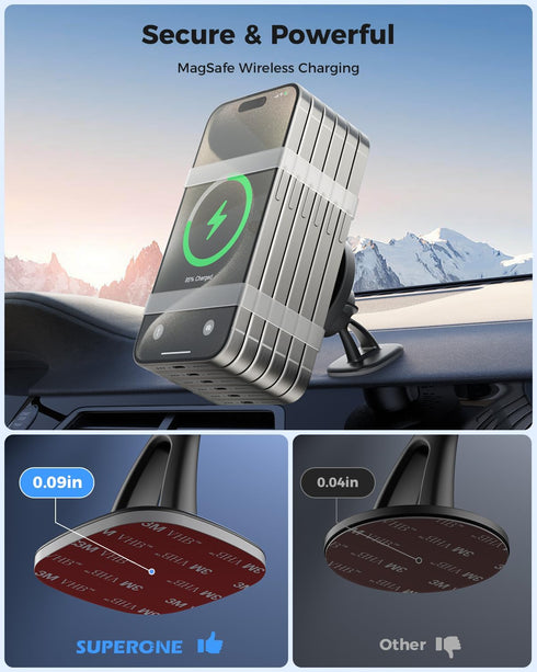SUPERONE for MagSafe Car Mount Charger, Magnetic Wireless Car Charger Phone Holder 15W Fast Charging Car Holder Vent Mount only for iPhone 15 Pro ...