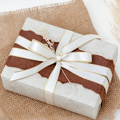 VIVIQUEN White Double Faced Satin Ribbon with Gold Edge, 1” Polyester Continuous Ribbon -25 Yards,Wide Ribbon for Gift Wrapping,Wedding,Bows Bouqu...