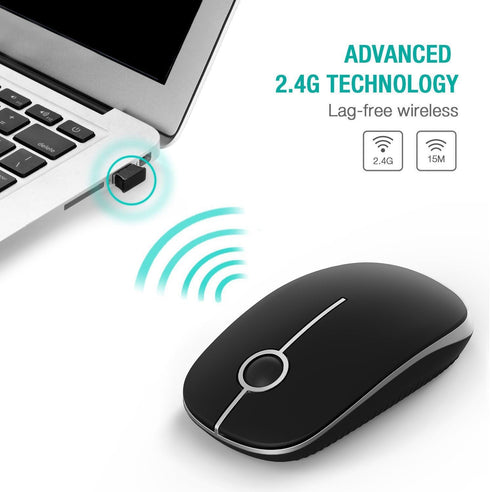VssoPlor Wireless Mouse, 2.4G Slim Portable Computer Mice with Nano Receiver for Notebook, PC, Laptop, Computer (Black and Silver)...