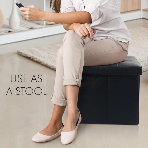 LotFancy Storage Ottoman, Foldable Foot Rest Stool, 13x12x12 Inches Small Leather Bench with Storage, Holds up to 260 lb, for Living Room, Bedroom...