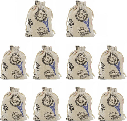 OLIREXD 10PCS Drawstring Gift Bag, Eiffel Tower Pattern Cotton Linen Home Travel Storage Packing Bags Reusable Gift Bags for Storage Teas Spices J...