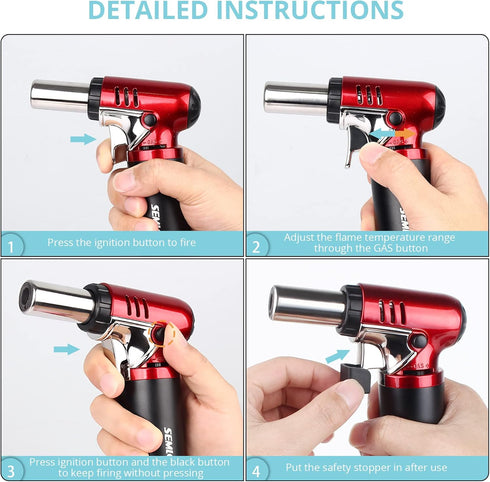 Semlos Butane Torch with Fuel Gauge, Refillable Kitchen Torch Lighter with Safety Lock and Adjustable Flame for DIY, Creme Brulee and Soldering(Bu...