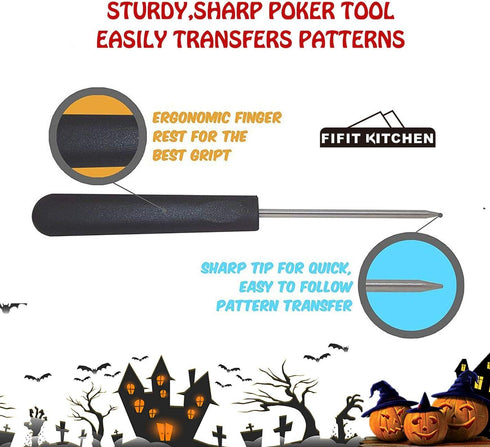 Diravo Kit-Includes 4 10 Stencils, Heavy Duty Stainless Steel Tool Set, Used As a Carving Knife for Pumpkin Halloween Decoration, one size, Black-...