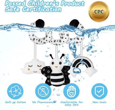 FATI Baby Spiral Car Seat Toys Hanging Toys, Black and White High Contrast Newborn Sensory Toys for 0 3 6 9 12 Months Girls Boys Gift, Carseat Toy...