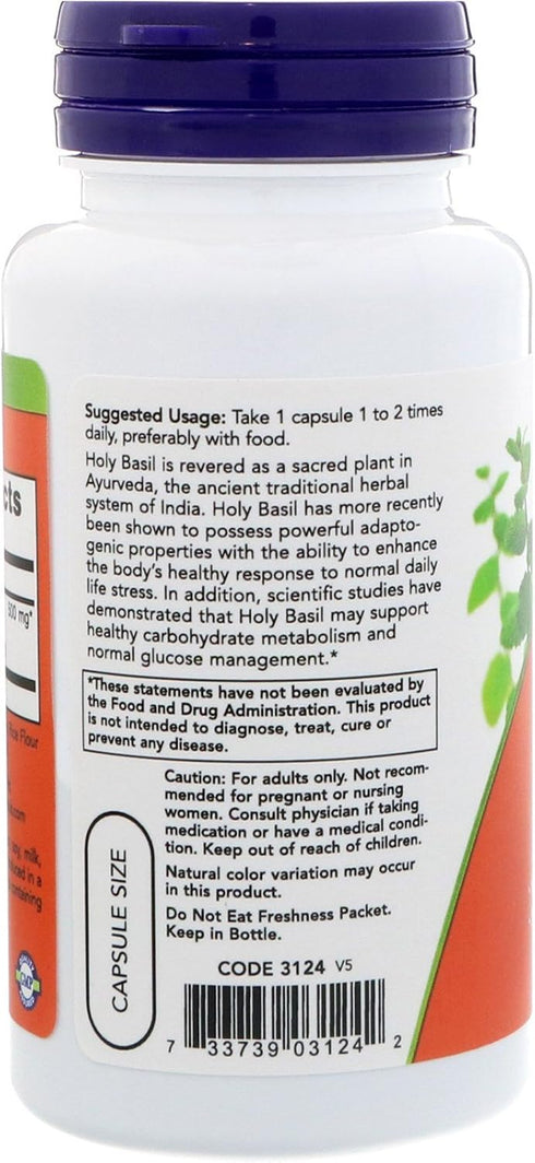 NOW Supplements, Holy Basil Extract 500 mg (Holy Basil is a Sacred Plant in Ayurveda), 90 Veg Capsules...