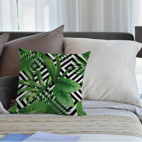 HGOD DESIGNS Palm Pillow Case, Summer Exotic Jungle Plant Tropical Palm Leaves on The Geometric Cotton Linen Cushion Cover Square Standard Home De...