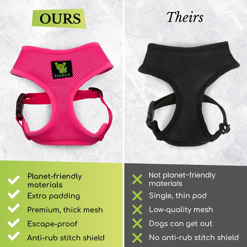 EcoBark Dog Harness - Eco-Friendly Max Comfort Harnesses - Luxurious Soft Mesh Halter - Over The Head Harness Vest- No Pull and No Choke for Puppy...