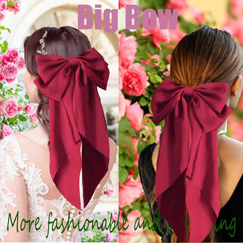 Hair Bows for Women Satin Silk Hair Bow Hair Ribbons Oversized Long Tail Bow Hair Clips Large Hair Ribbon Barrettes Metal Clips Bowknot Cute Girls...