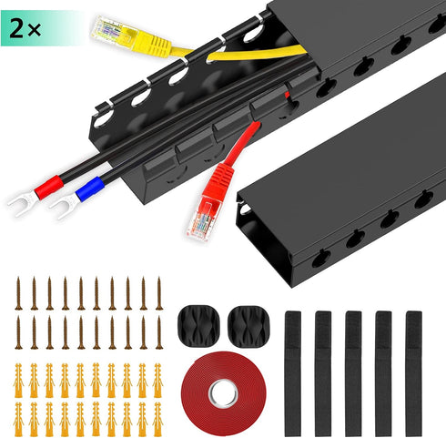 Updated Cable Raceway Kit - 31 (2X15.4) Inch Open Slot Wire Covers for Cords, Under Desk Cable Management System to Hide under Desk/Tv/Computer/Ne...