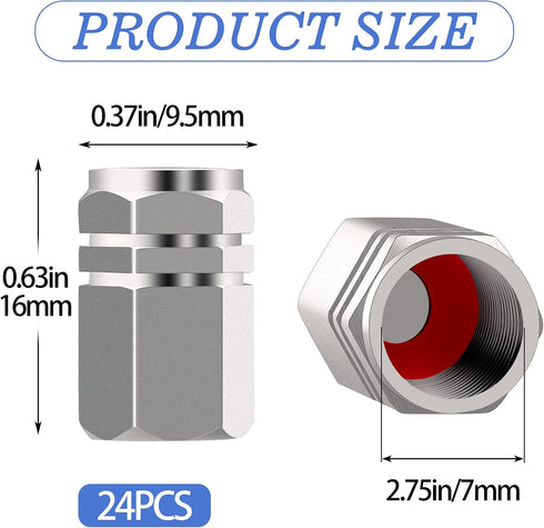 PAGOW 24 Pack Tire Valve Stem Caps with Rubber Ring Seal, Hexagon Heavy-Duty Car Wheel | Dust Proof Airtight | Light-Weight | Universal for Cars S...