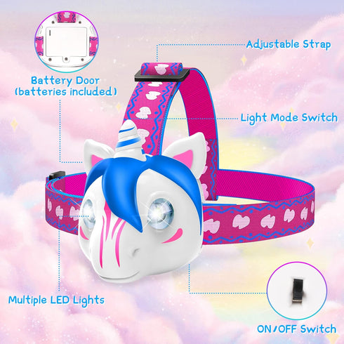 DX DA XIN Unicorn Headlamp LED Headlamps for Kids Flashlights Camping Gear - Unicorn Toys for Boys Girls Toddlers Outdoor Toys for Kids Birthday E...