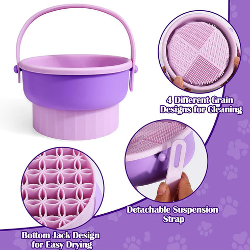 Makeup Brush Cleaning Bowl,3 in 1 Silicone Cosmetic Brush Cleaner Mat,Makeup Brush Cleaner Machine with Drying Holder Brush Cleaning Scrubber Dryi...