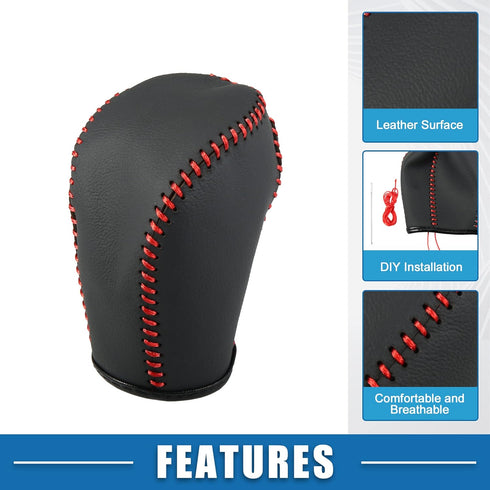 Gear Shifting Knob Cover Automatic Transmission Lever Trim for Honda Civic 10th Gen 2016-2021 PU Leather Black Red Line...