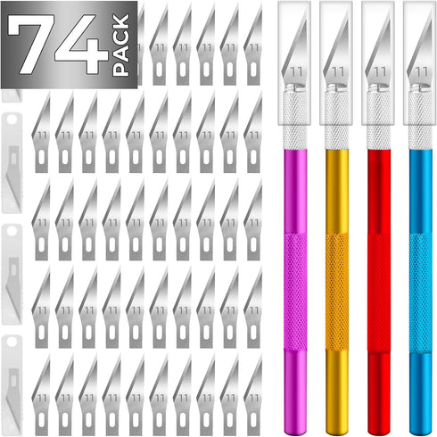 JTIEO 74 Pack Hobby Knife Exacto Knife with 4 Upgrade Sharp Hobby Knives and 70 Spare Craft Knife Blades for Art, Scrapbooking,Stencil...