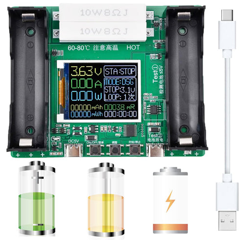 18650 Battery Capacity Tester LCD Display Digital Automatic Charge and Discharge Internal Resistance Tester MAh MWh Lithium Battery Type-C Port Te...