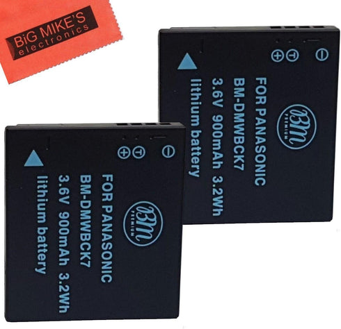 Pack of 2 DMW-BCK7 Batteries for Panasonic Lumix DMC-FH25, FH27, FP5, FP7, FS16, FS18, FS22, FS35, FS37, DMC-S1, DMC-S2, DMC-S3, DMC-SZ1, DMC-SZ5,...