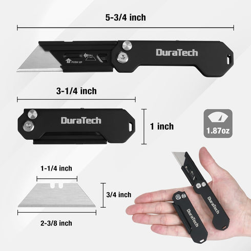 DURATECH 2-Pack Folding Utility Knife, Mini Box Cutter with Safety Axis Lock, Belt Clip, Quick-change Blade Mechanism, Full Stainless Steel Body a...