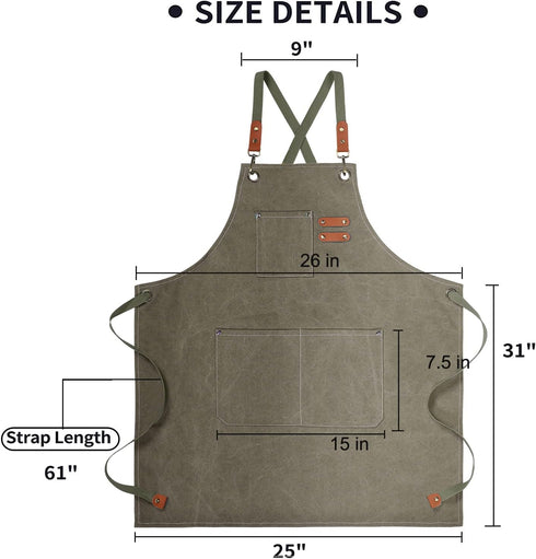 Aprons for Men Women with Large Pockets, Cotton Canvas Cross Back Apron with Adjustable Straps,Kitchen Cooking Baking Bib Work Apron...