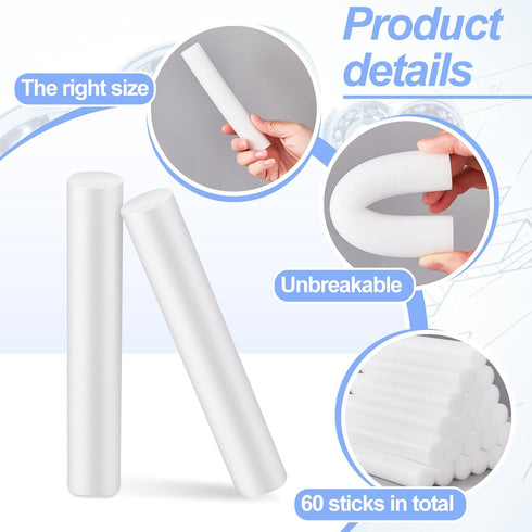 Fabbay 60 Pieces 6 Inch Foam Cylinders for Crafts Foam Tubes White Foam Rods Foam Tube for Modeling, DIY Arts and Crafts Supplies...