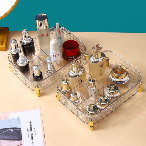 Makeup Organizer Tray, Cosmetic Display Case with 6 Compartments, Lipgloss Organizer, Makeup Display Tray Case, Ideal for Desk and Dresser Counter...