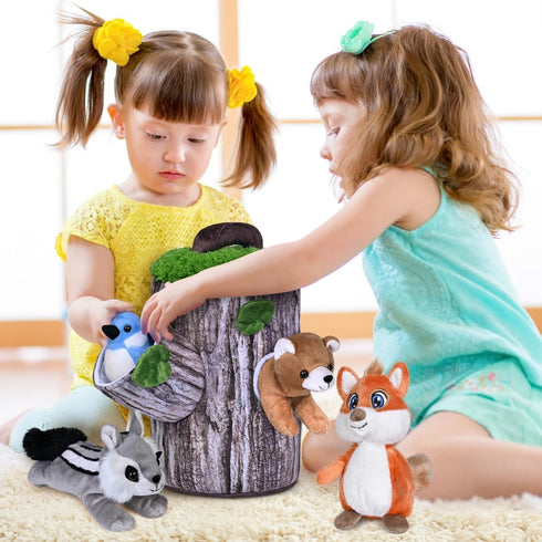 Plush Treehouse with 4 Animals – Stuffed Forest Animal Toys for Babies, Toddlers & Children – Squirrel, Bear, Bird, and Skunk...
