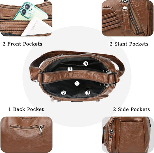 Womens Crossbody Bag Soft Leather Handbags Multi Pocket Satchel Waterproof Hobo Shoulder Bag Messenger Bag...