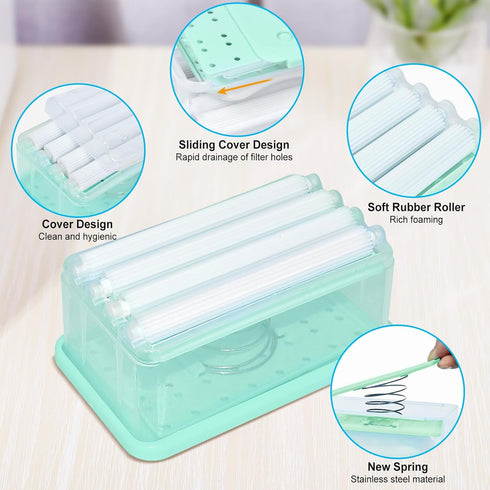 Clothes Cleaning Brush Soap Dispenser Foaming Box Multifunctional Scrubbing Brush Soap Saver Reusable Washing Brush for Laundry Shoes Carpet (Blue...