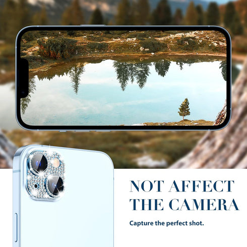 Goton for iPhone 15 Plus/iPhone 15 Camera Lens Protector, Bling Tempered Glass Camera Screen Protector Glitter Diamond Metal Lens Cover for 15 Plu...