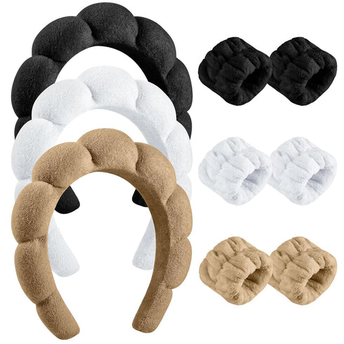 Skincare Headbands for Women, Headband for Washing Face 3 Pack Spa Headband and 6 Pack Wrist Washband Set Sponge Terry Cloth Headbands...