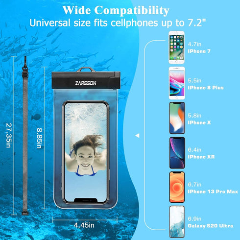 IPX8 Waterproof Phone Pouch/Case, 2 Pack Universal TPU Cell Phone Dry Bag Underwater Protector with Detachable Lanyard for iPhone 14 13 12 Pro Max...