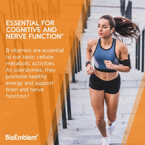 BioEmblem Vitamin B-Complex - All 8 Active Forms with Methyl Folate, Methyl B12, B6, Biotin Plus Choline Inositol, Supports Energy, Metabolism, Br...