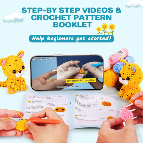 Crochet Kit for Beginners, Beginner Crochet Kit for Adults with Step-by-Step Video Tutorials, DIY Crochet Animal Kits Kids Knitting Supplies, 2 Pa...