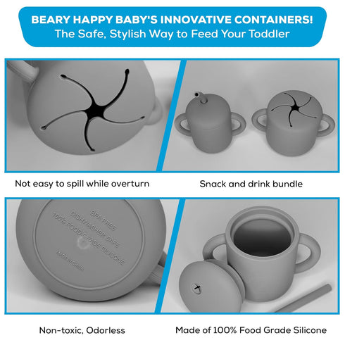 2 in 1 Silicone Food Storage and Drink Containers for Babies and Toddlers, BPA-Free (Gray)...
