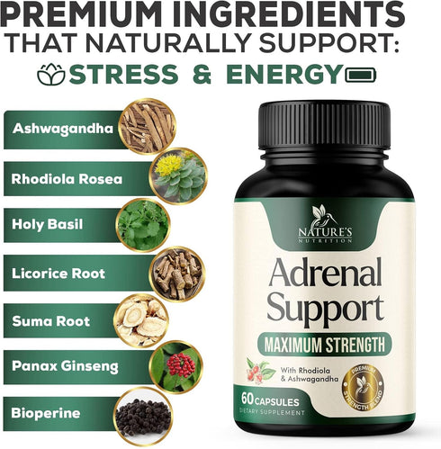 Adrenal Support Supplements & Cortisol Manager with Ashwagandha and 10 Herbs & Nutrients to Support Adrenal Function, Cortisol Health, Energy Leve...