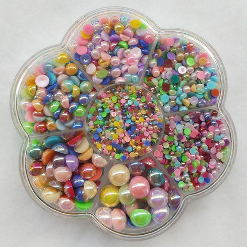 Chenkou Craft 3000PCS 1 Box 7 Sizes (2.5/3/4/5/6/8/10mm) Round Flatback Imitation Half Pearls Bead Loose Beads Gem (Half Ball/Bright Color)...