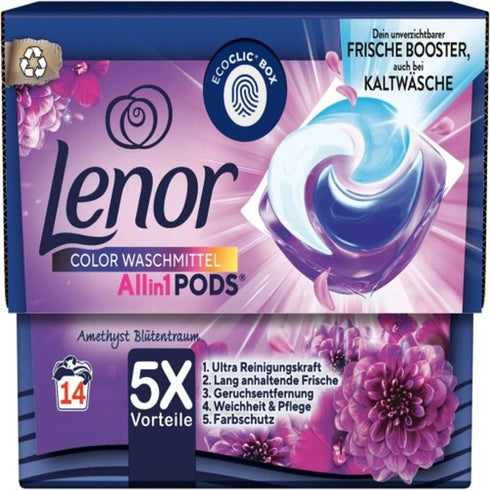 Lenor Laundry Detergent Pods All-In-1 Colour Amethyst Blossom Dream 14WL...